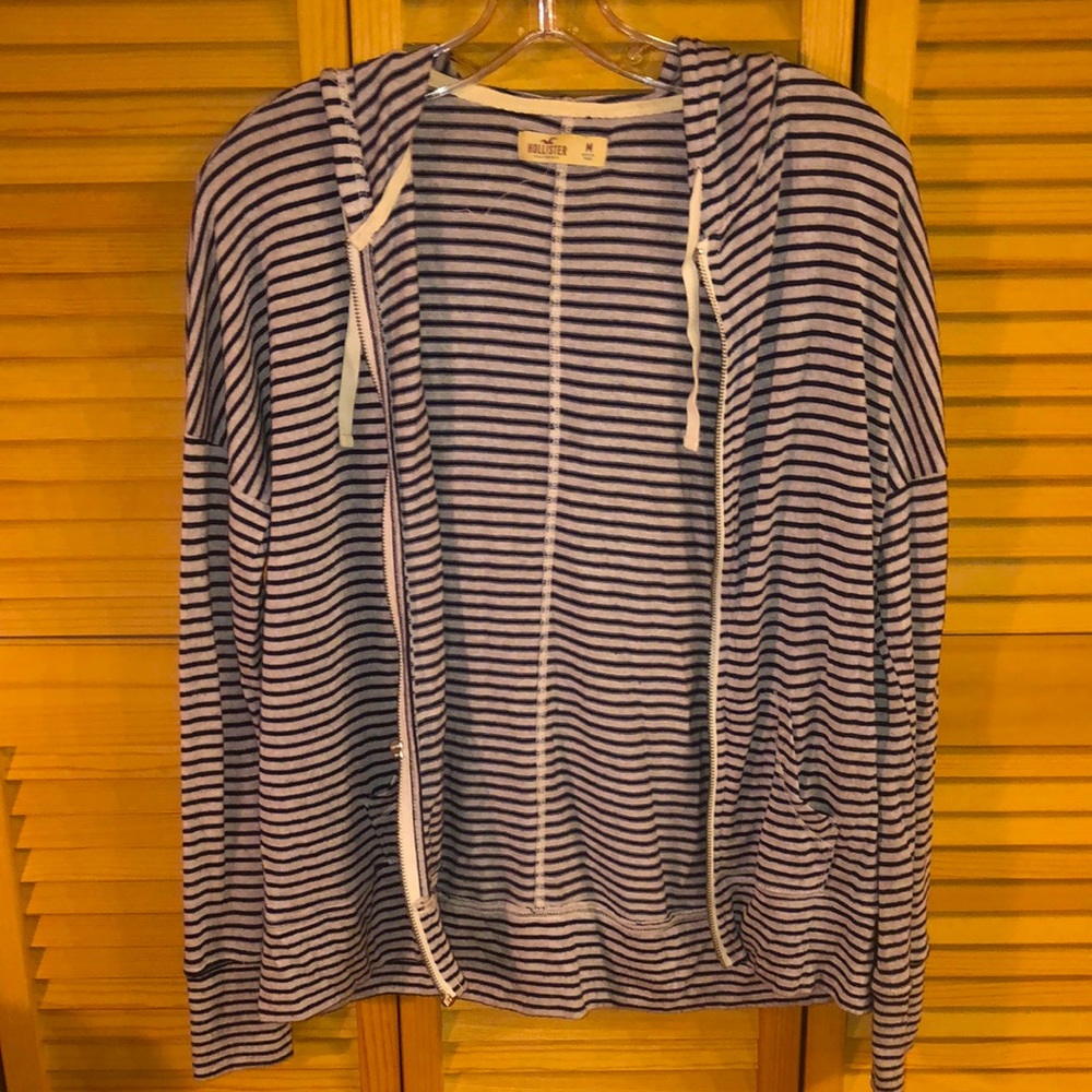 Blue and gray striped zip-up